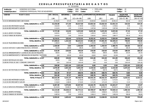 Literal g) Cedula Presupuestaria Gastos 4 Trimestre